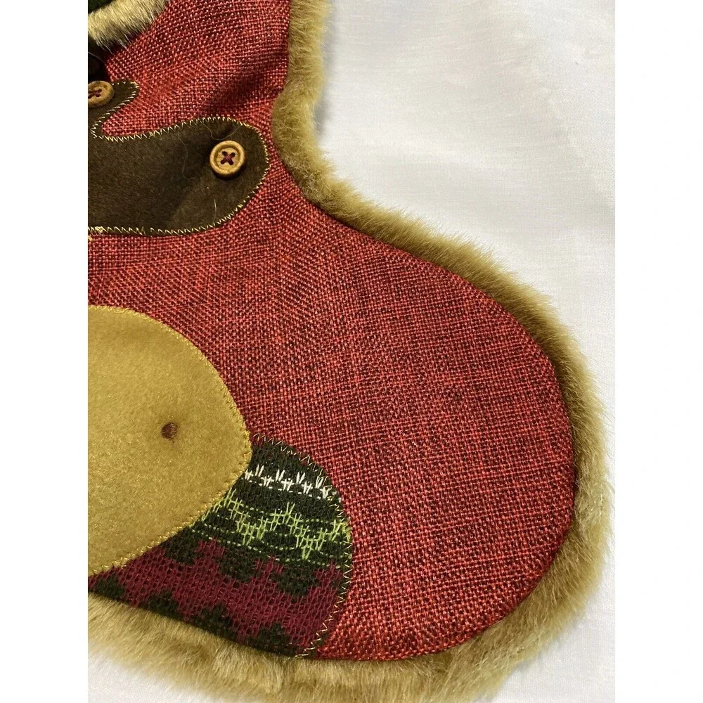 Stocking Christmas Moose with Faux Fur Trim Xmas Decor Candy Bag Sock
